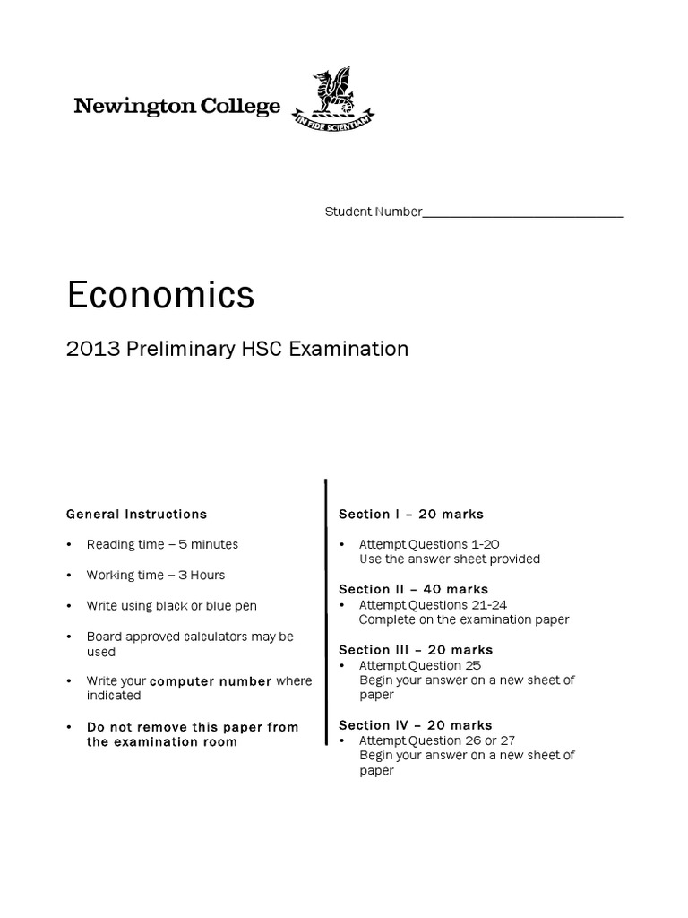 2013 HSC Economics Exam Paper | PDF | Average Cost | Unemployment