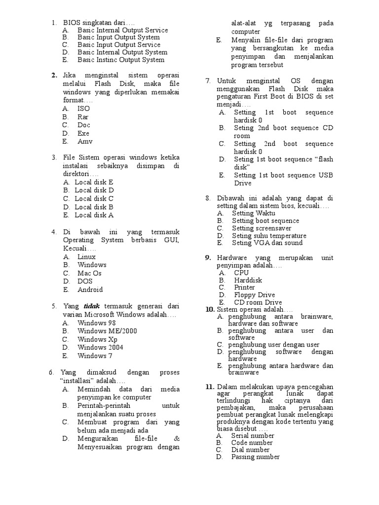 Soal Ujian Akhir Semester Ganjil So Pdf