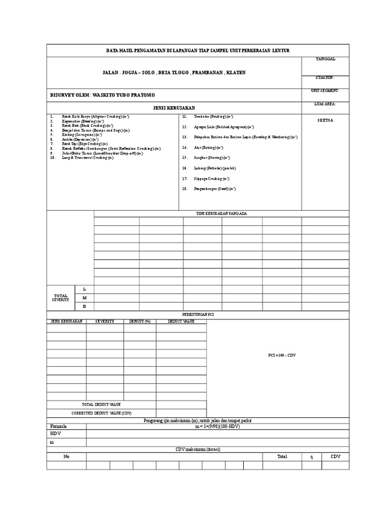 Pengamatan Kerusakan Jalan PCI | PDF