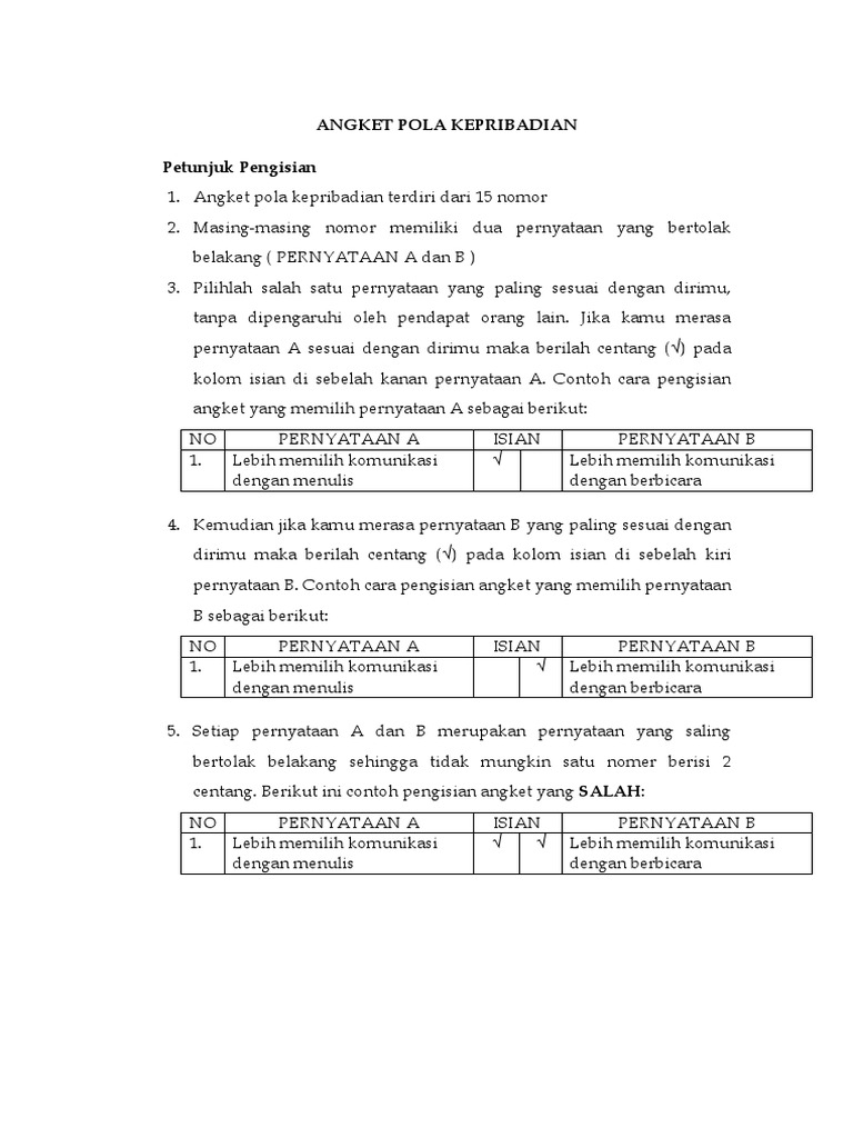 Angket Tes Kepribadian Docx