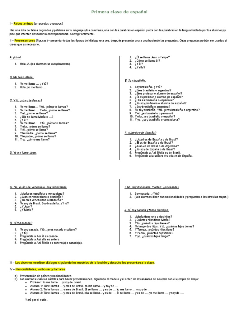 Primera clase de español para extranjeros | PDF | Lengua española | Idiomas