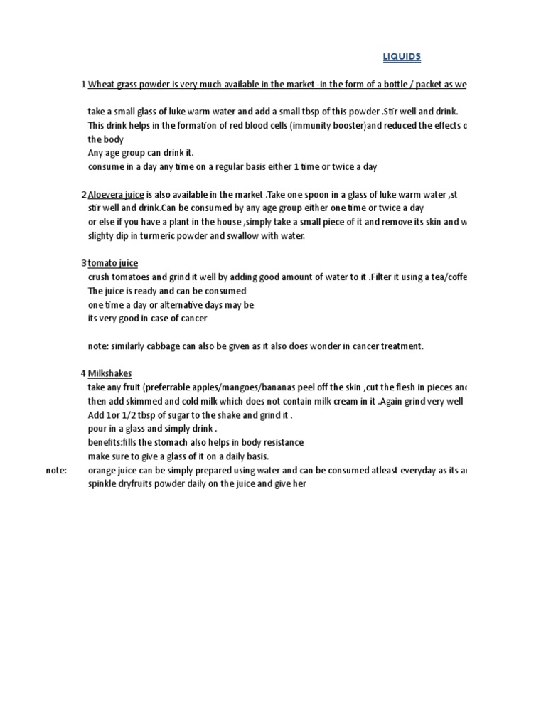 Diet Chart PDF Juice Diet & Nutrition