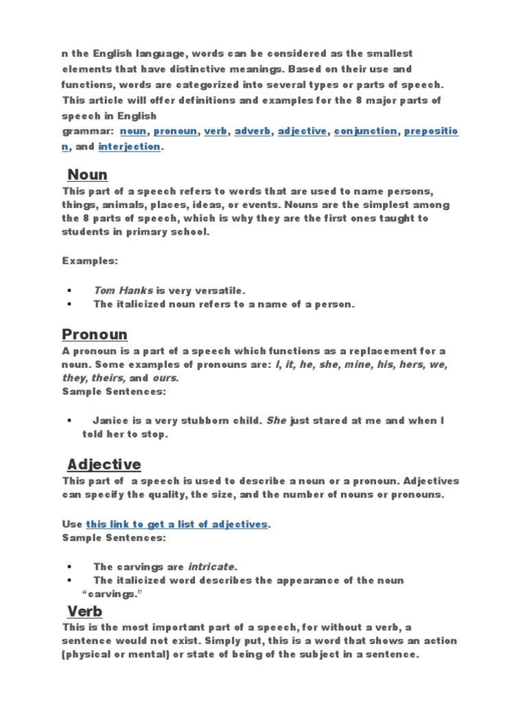 Part Of Speech Pdf Adverb Noun