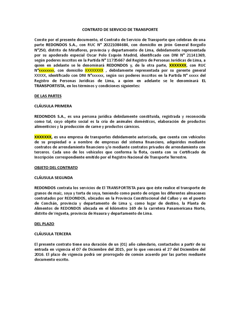 Contrato de Servicio de Transporte Seguros Derecho laboral