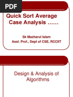 Quick Sort Average Case Analysis : SK Mazharul Islam Asst. Prof., Dept of CSE, RCCIIT