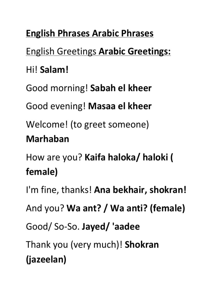 English Phrases Arabic Phrases Semiotics Human Communication