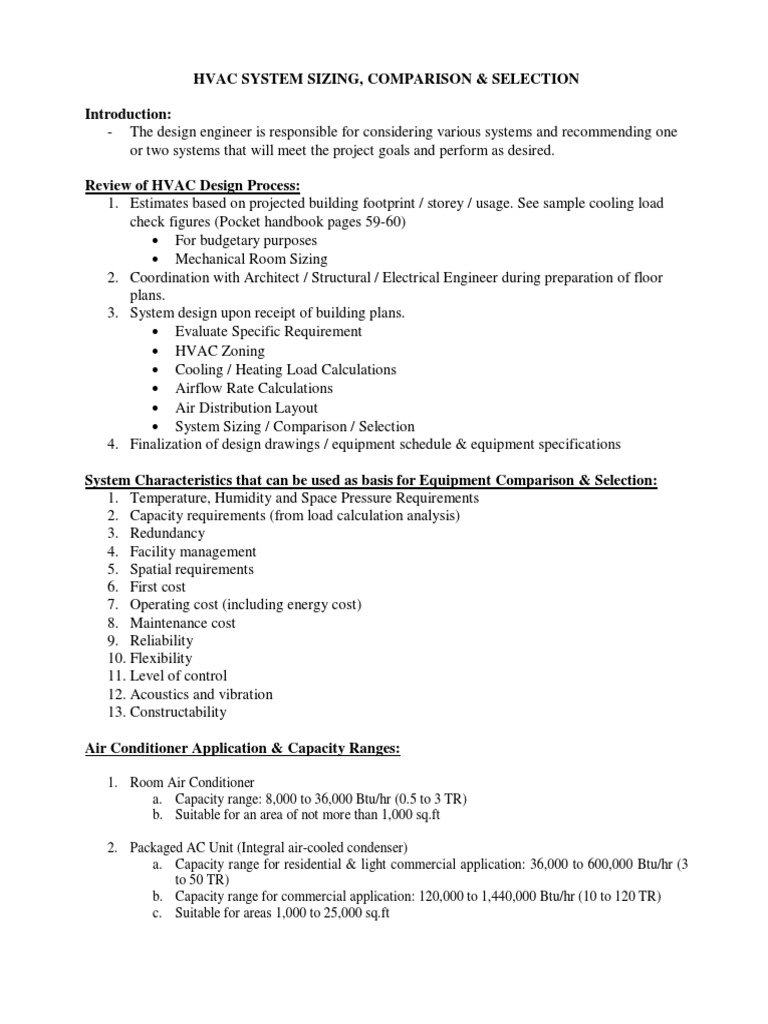 HVAC System Sizing Comparison Selection PDF Heat Pump Air