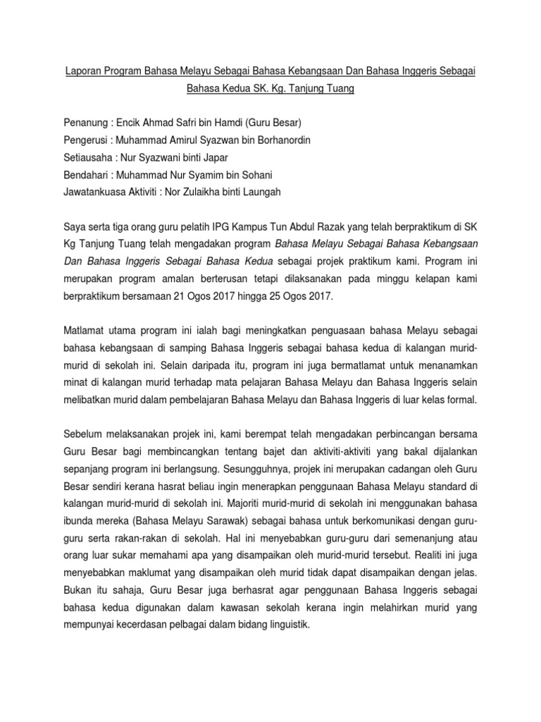 Laporan Program Minggu Bahasa Melayu Pdf