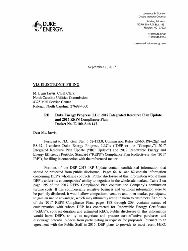 Duke Energy Progress, LLC 2017 Integrated Resource Plan Update and 2017