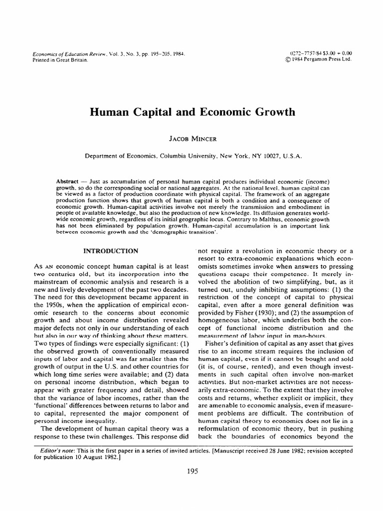 Human Capital and Economic Growth: Printed in Great Britain. 0.00 | PDF ...