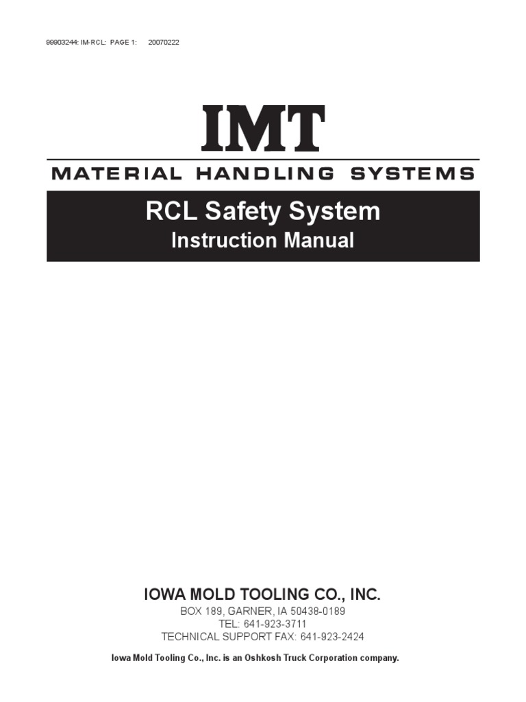 RCL Safety System Instruction Manual | PDF | Crane (Machine) | Vacuum Tube