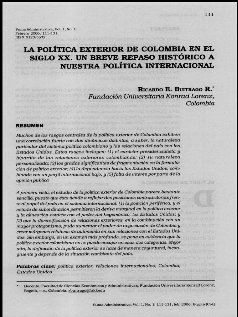 La Pol+¡tica Exterior de Colombia en El Siglo XX. Un Breve Repaso Hist+ ...