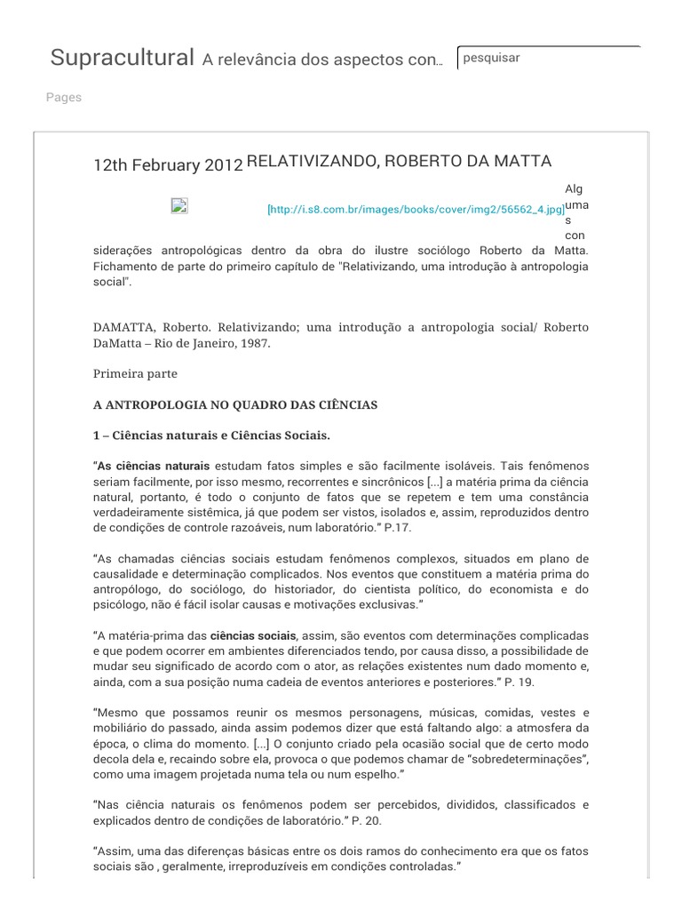 Roberto Da Matta, Relativizando Antropologia Sociologia
