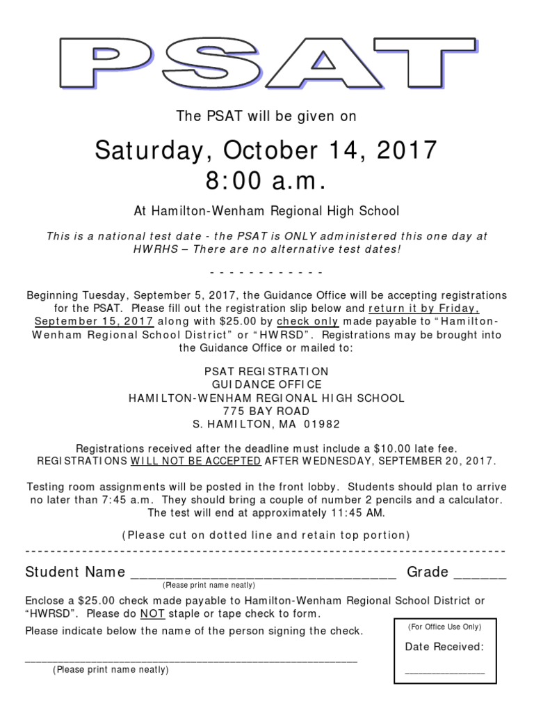 PSAT Registration Form for 2017