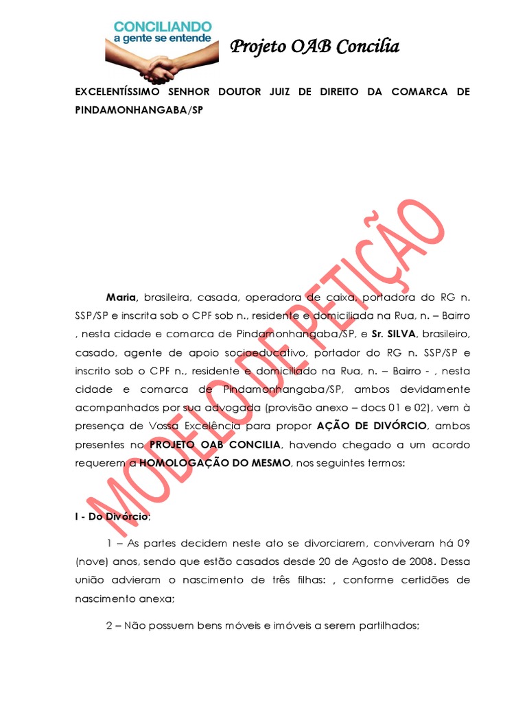 Modelo De Peticao Oab Concilia Pdf Instituições Sociais