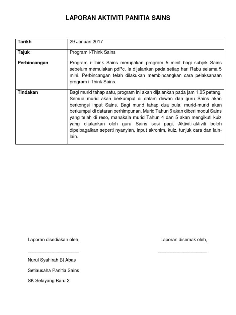 Laporan Aktiviti Panitia Sains Pdf
