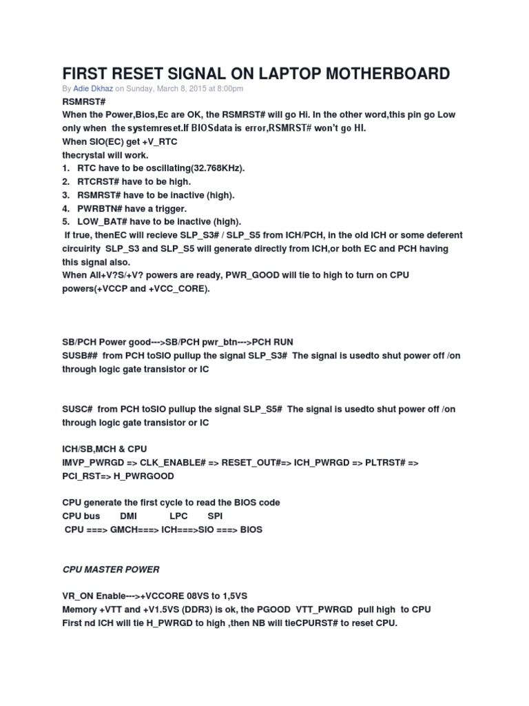 Laptop Motherboard Reset Signals Explained | PDF | Central Processing ...