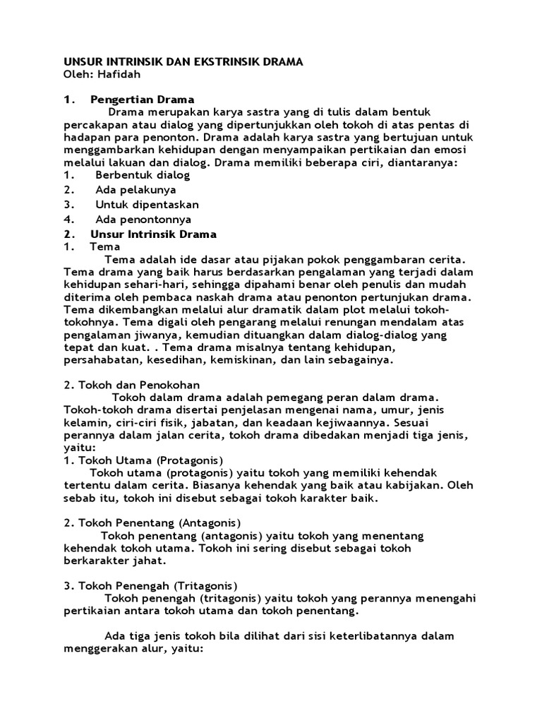 Unsur Intrinsik Dan Ekstrinsik Drama Analisi Drama