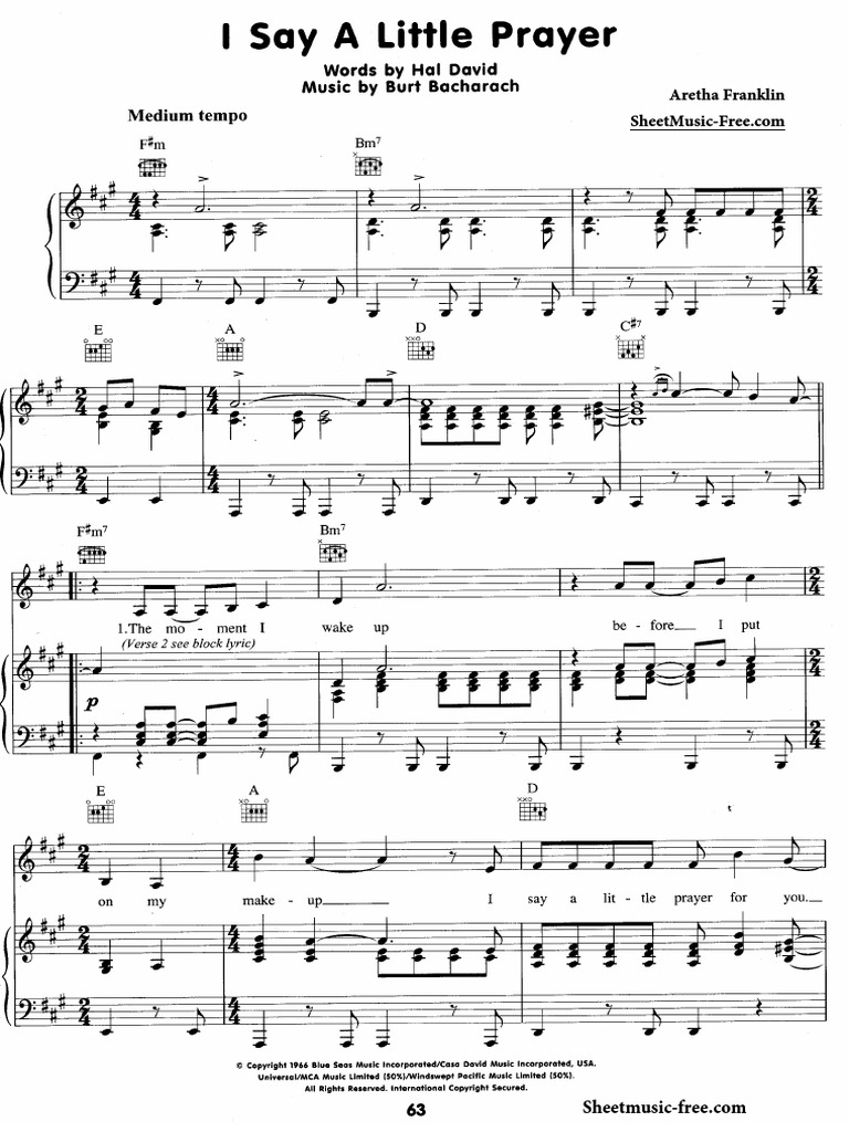 PDF style 'I Say A Little Prayer' sheet music arrangement inspired by Aretha Franklin