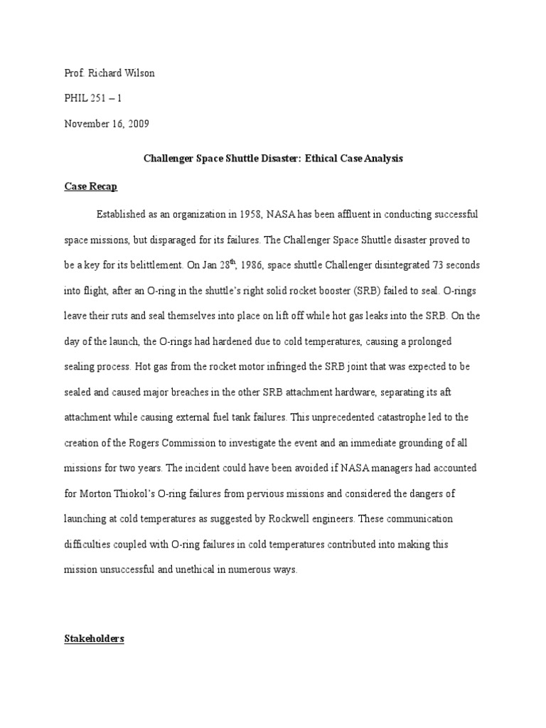 Challenger Disaster: Ethical Analysis | PDF | Space Shuttle Solid ...