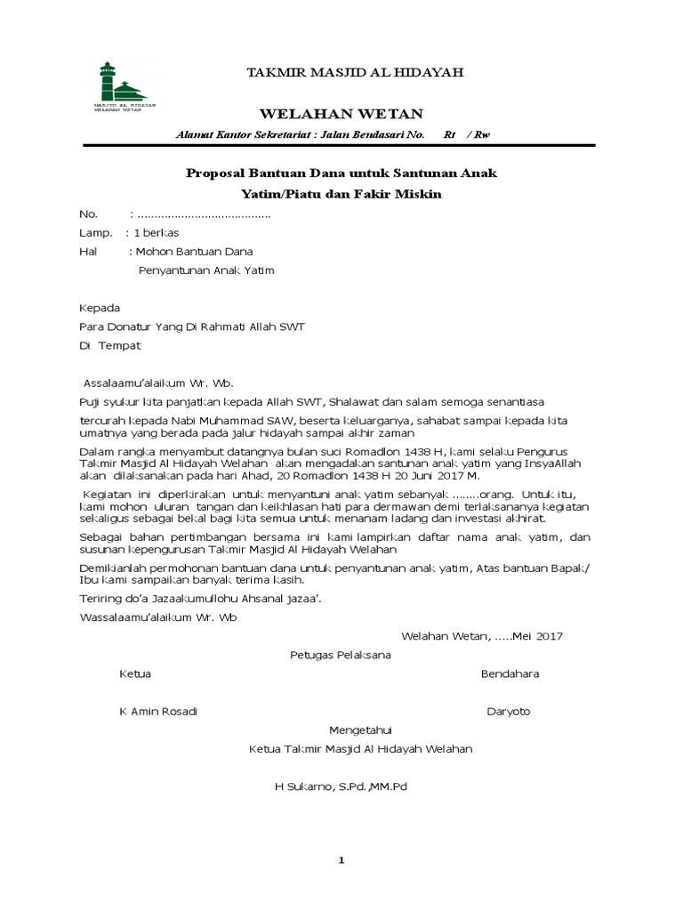 Proposal Bantuan Dana Untuk Santunan Anak YATIM | PDF