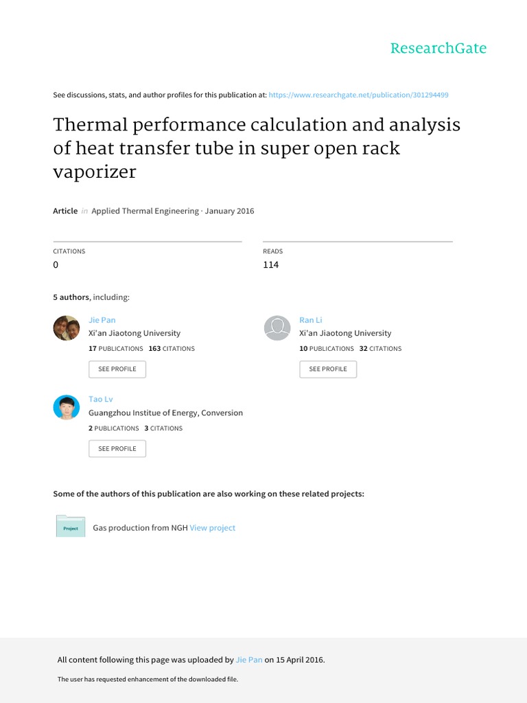 2016 - Thermal Performance Calculation and Analysis of Heat Transfer ...