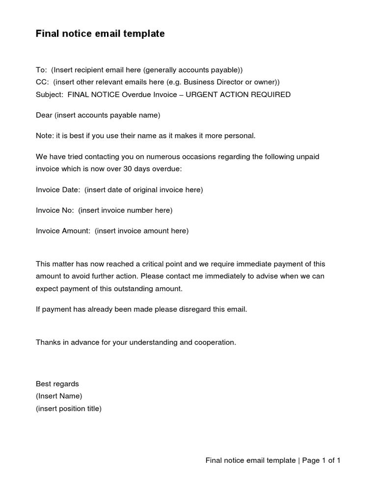 Final Notice Email Template for Payment | PDF | Career & Growth | Business