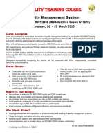Flyer IRCA Lead Auditor ISO 9001 (Quality Management Systems) Surabaya Maret 2015