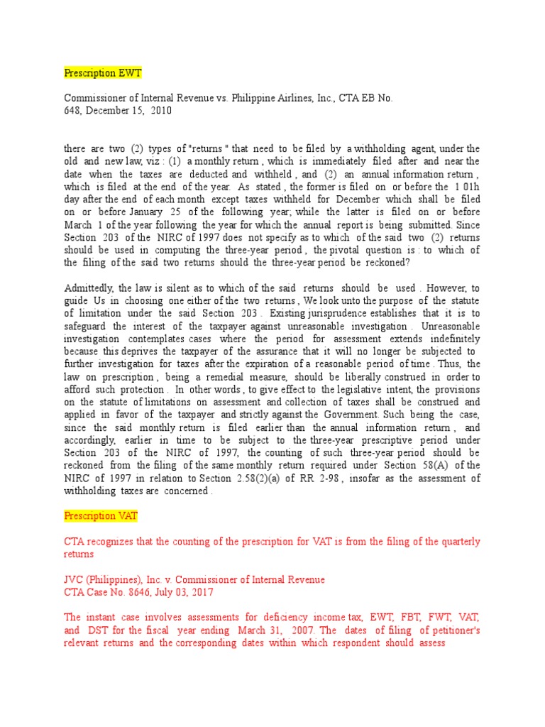 CTA Cases Prescription and Unaccounted Cost and Expenses Download