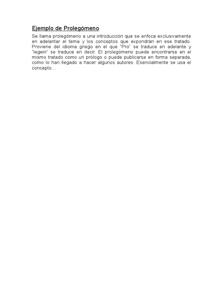 Definición y Ejemplo de Prolegómeno | PDF