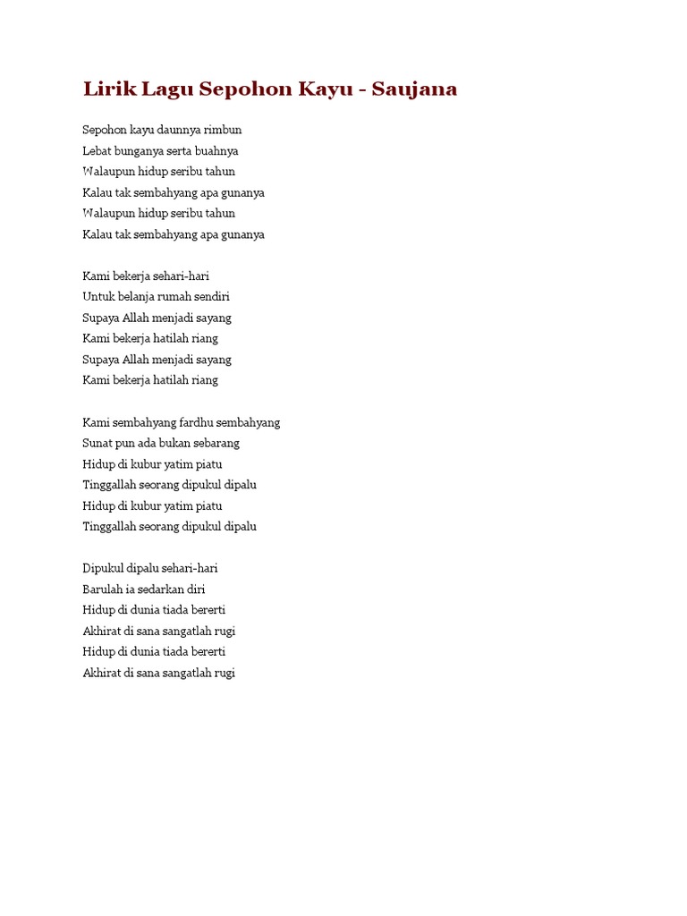 Lirik Lagu Sepohon Kayu Pdf