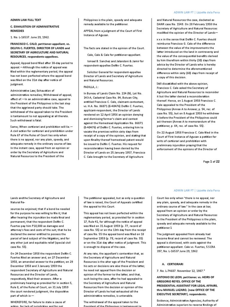 ADMINISTRATIVE LAW Exhaustion of remediesADMIN LAW FULL TEXT