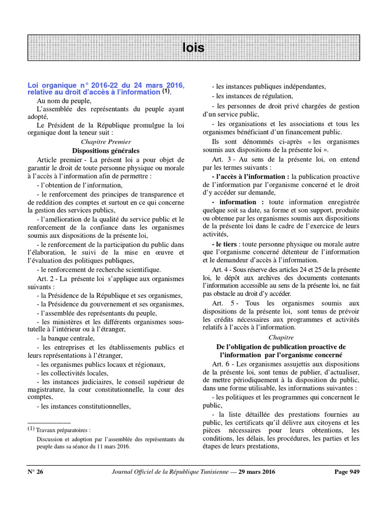 Loi organique n° 201622 du 24
