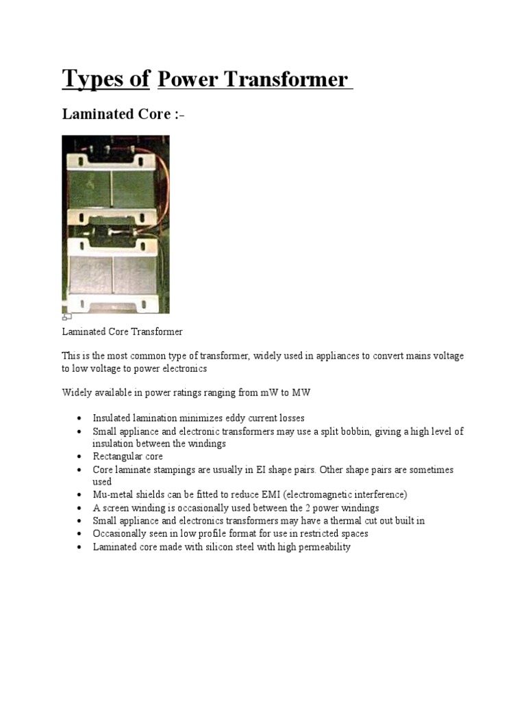 Types of Power Transformers Explained | PDF | Transformer | Inductor