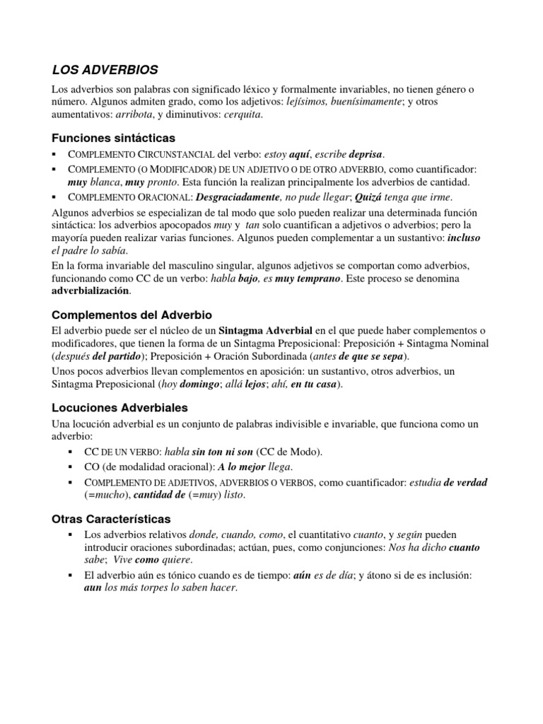 Funciones y Tipos de Adverbios | PDF