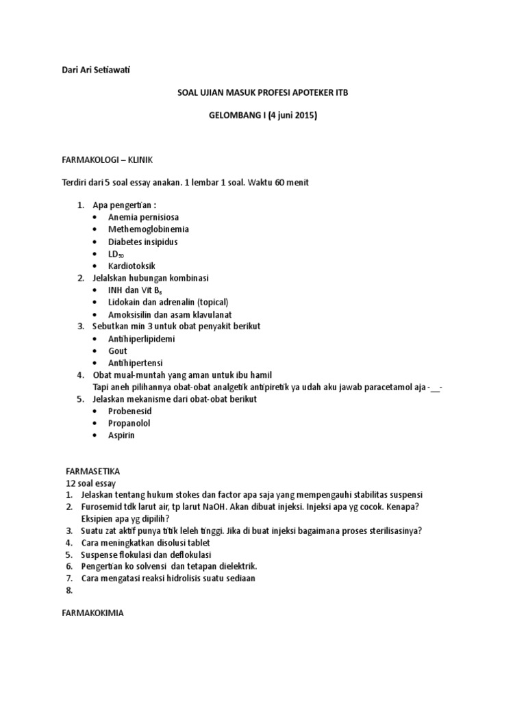 Soal Ujian Masuk Apt Itb Gel 1 2 Dari Ari