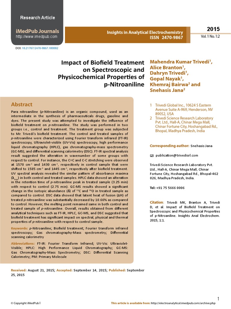 Trivedi Work - Impact of Biofield Treatment On Spectroscopic and ...