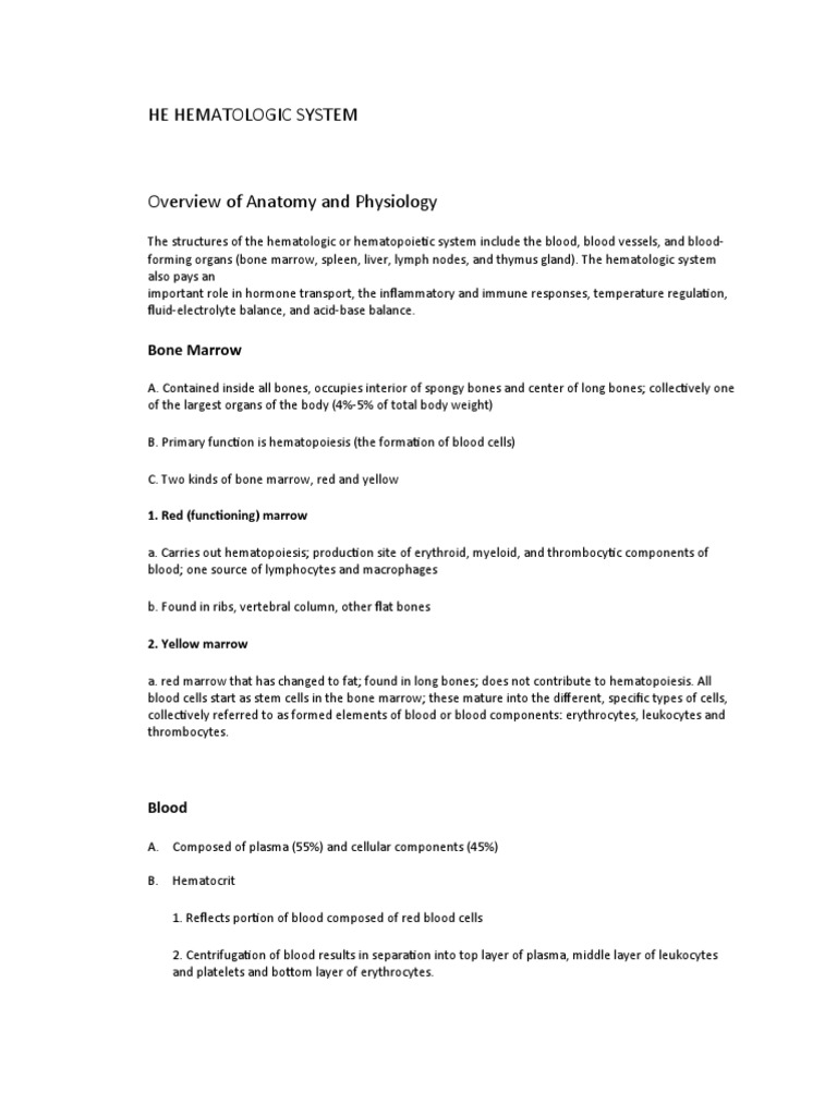 Anatomy and Physiology of Hematologic System | PDF | Blood | Red Blood Cell