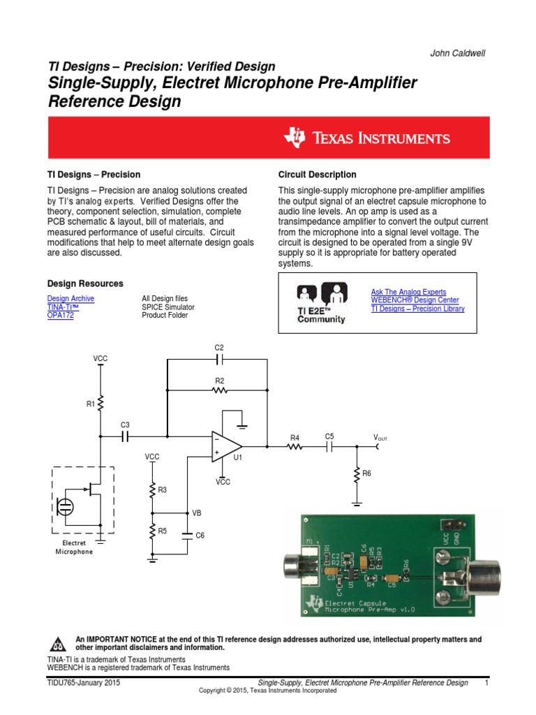 Transimpedance Amplifier With Mic PDF PDF Amplifier Microphone