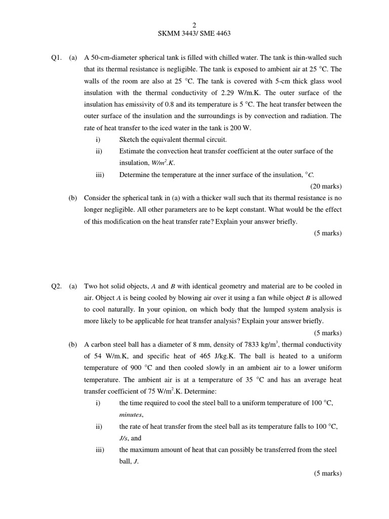 Heat Transfer Exam Questions and Solutions | PDF | Heat Transfer ...