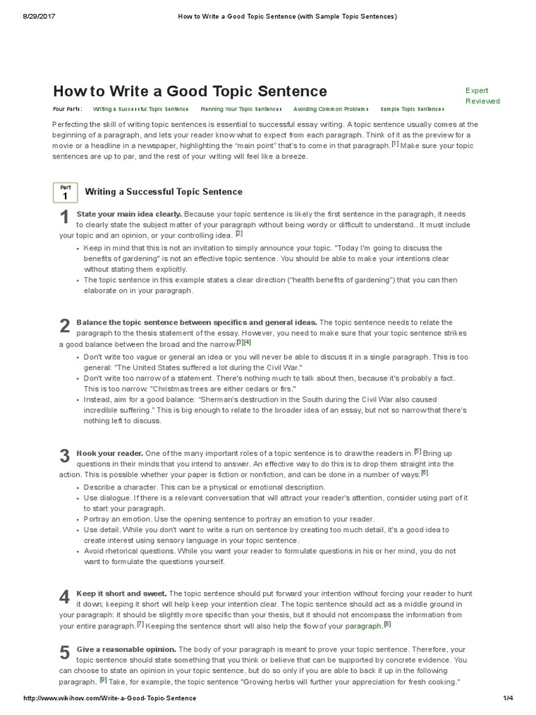 How to Write a Good Topic Sentence (With Sample Topic ...