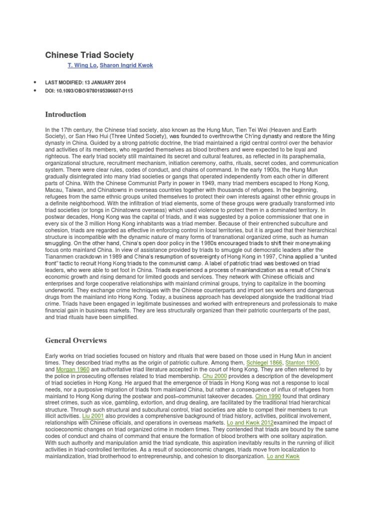 Chinese Triad Society | PDF | Organized Crime | China