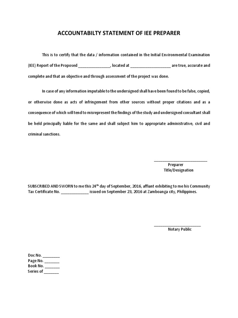 Accountabilty Statement of Iee Preparer-New | PDF | Notary Public ...