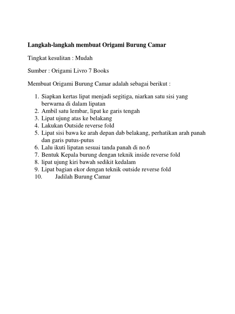 Langkah Pembuatan Origami Burung Kenari