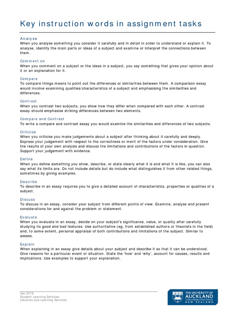 Key Instruction Words | Essays | Reason