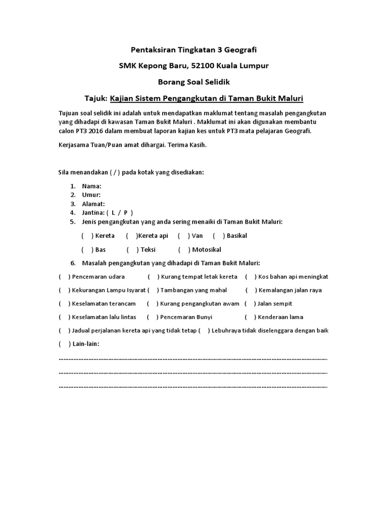 Pentaksiran Tingkatan 3 Geografi Pdf
