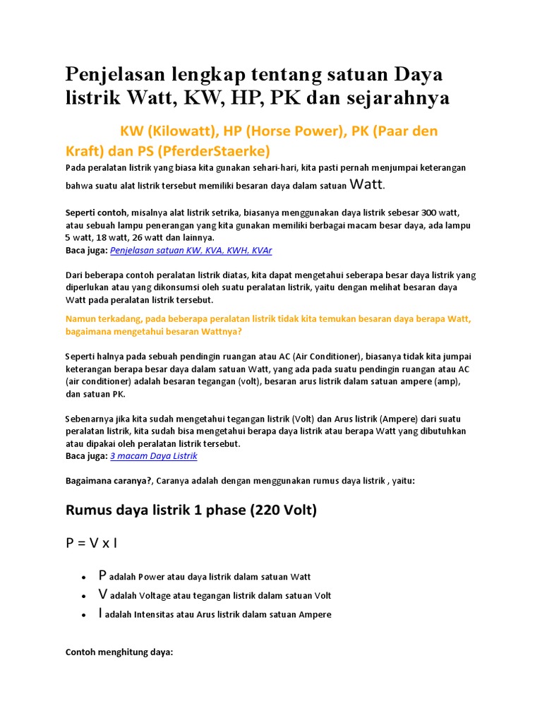 Perbedaan Satuan KW, KVA, KWH, KVAr, Dan Penjelasannya PDF, 58% OFF