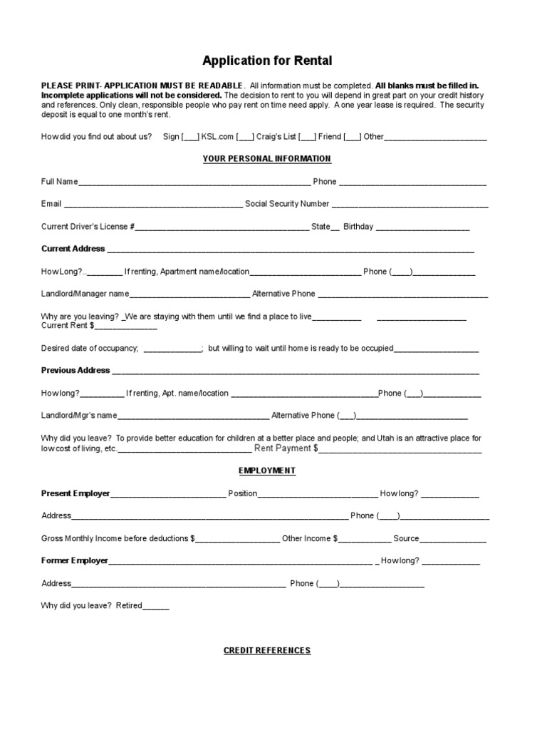 Rental Application Instructions | PDF | Renting | Landlord