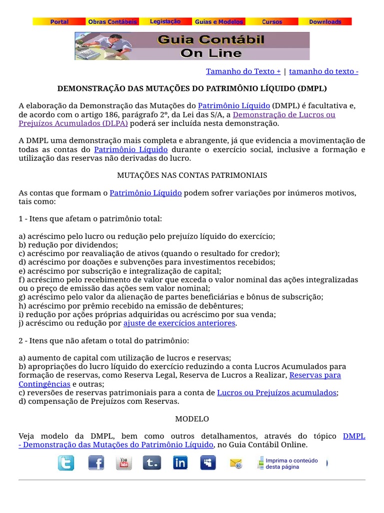 Demonstracao Das Mutacoes Do Patrimonio Liquido DMPL | PDF | Capital ...