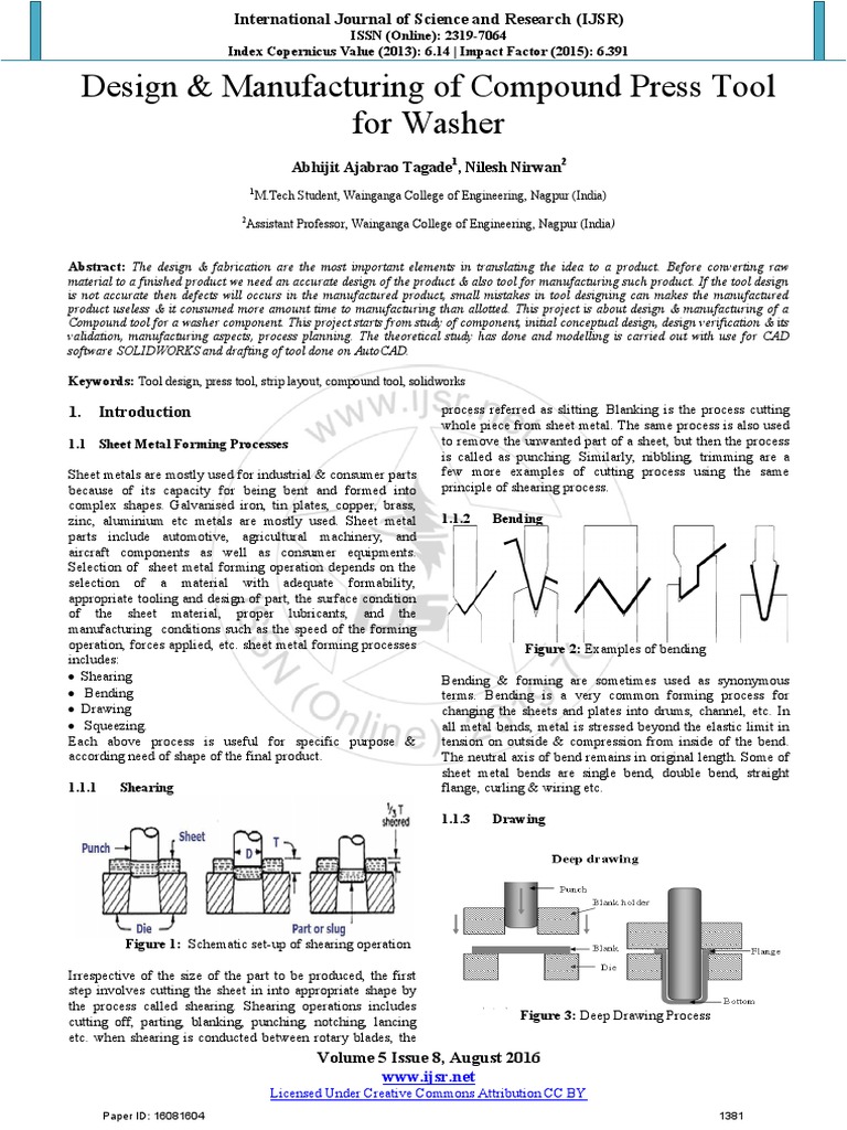 Compound Press Tool Design for Washers | PDF | Sheet Metal | Bending